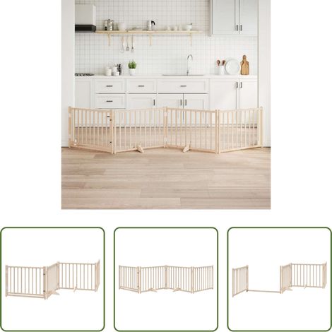 Hundegitter -  4-tlg. Hundetor mit Tür Faltbar 320 cm Massivholz Tanne