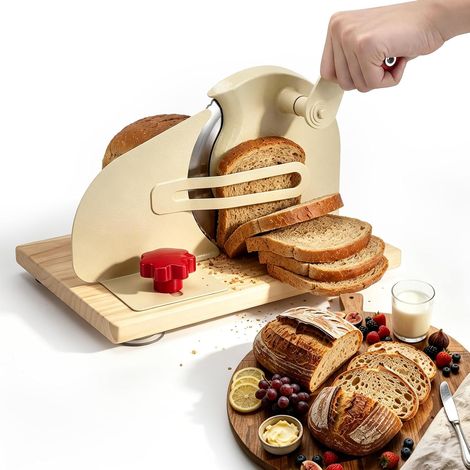 Manual Bread Slicer,Adjustable Thickness 0-28mm,With Crank And Non-slip Suction Cup,Stainless Steel Blade,Manual Slicer For Sourdough,Toast,Chopsticks (1/5)