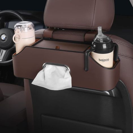 Neuer multifunktionaler Kopfstützen-Organizer für die Rücksitze mit Getränkehalter, Taschentuchbox und Kopfstützenhaken für Kinder und Erwachsene, Reisezubehör fürs Auto (Braun) (1/5)