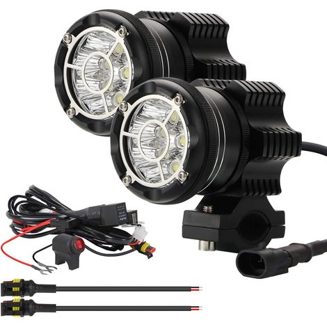 Phares Rond LED de Moto Projecteur Avant Feux de Brouillard Supplémentaires pour Moto avec Interrupteur et Support de Montage 90W 9000lm+ Flash Dual Mode Lentille en Verre Trempé CNC IP68 (1/5)