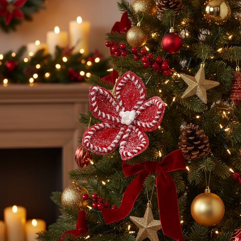 Fiore di poinsettia in poliestere effetto velluto con clip per fissaggio da 23 cm -Bianco (1/5)