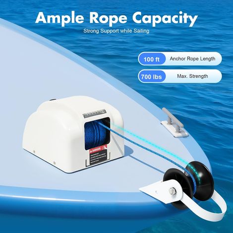 45LBS 12V Guindeau Électrique Ancre Eau Salée Ancre Treuil avec Télécommande Sans Fil Marine Guindeau