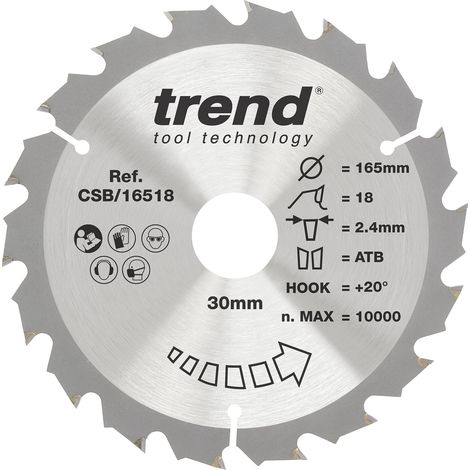 Lame scie circulaire bois 165 mm, alésage 30 mm, 18T TCT +20° 2,4 mm (1/5)