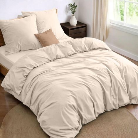 Parure de Lit 160x200 4 Pièces Beige Microfibre Douce (1/5)