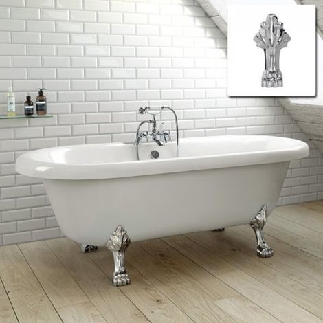 Kartell Traditional White Freestanding Bath With Chrome Leg 1500 x 800mm (1/2)
