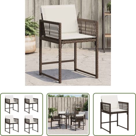 Chaise de jardin marron - Chaises de jardin avec coussins lot de 4 marron résine tressée (1/5)