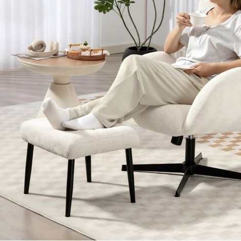 Pouf poggiapiedi 45 x 41 x 38 cm, crema, cuscino imbottito, piedi in acciaio, MEUBLIV (1/5)