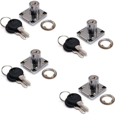 Lot de 4 serrures de placard et tiroir avec 2 clés, cylindre de serrure de meuble, serrure à came en alliage de zinc pour porte, armoire, tiroir, boîte aux lettres (22 mm) (1/4)