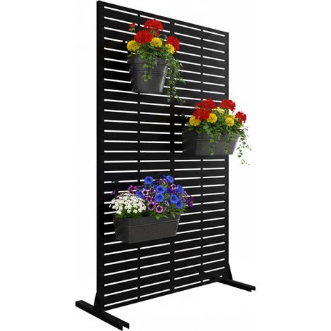 Relaxdays Sichtschutz, Lamellen Design, Garten, Balkon & Terrasse, Outdoor Paravant, HxB: 183 x 110 cm, Metall, schwarz (1/5)