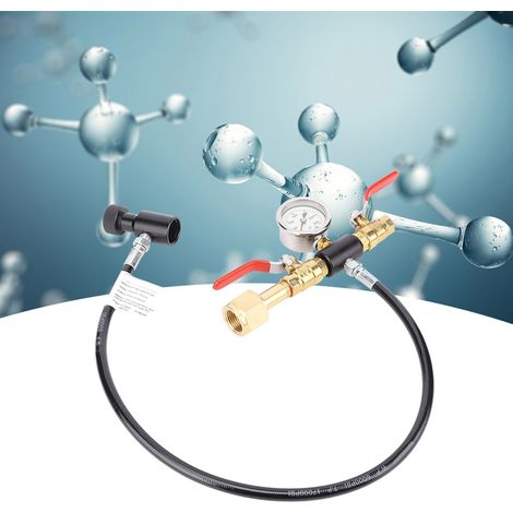 Ortviai Adaptateur de remplissage CO2 avec manomètre 3000 psi, tuyau inoxydable noir 60 cm, double valve G1/2 (1/3)