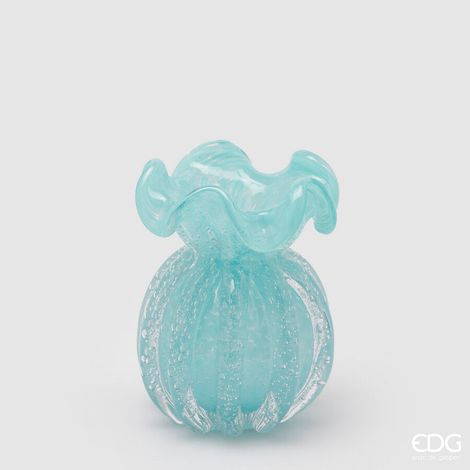 EDG Enzo De Gasperi Vaso Sacchetto H 14 Cm D 11 Cm Vetro Azure