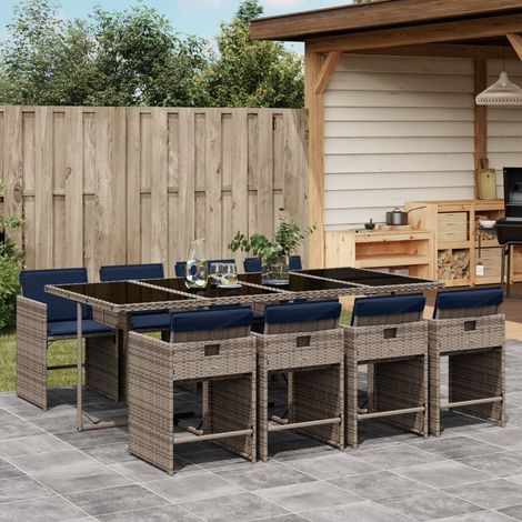 9-teiliges Garten-Ess-Set mit Kissen, grau, Polyrattan (1/5)