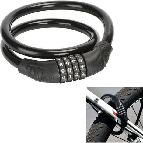 Serrure à code à quatre chiffres pour vélo, antivol portable pour VTT, pour vélo, scooter électrique, vélo, remorque de remorquage (1/4)