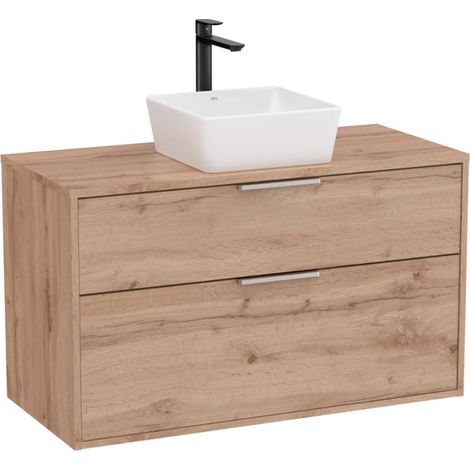 Meuble "OPTICA" 1000 - 2 tiroirs pour vasque à poser (non incluse) - Noyer - Roca (1/2)
