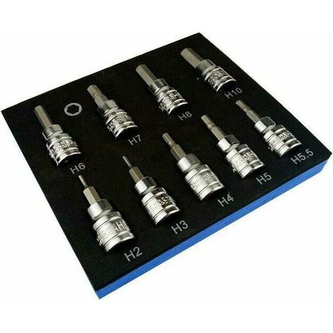 Coffret cliquet et douilles Jeu de 9 douilles hexagonales pour clé Allen métrique 3/8" Dr Drive 2-10mm (1/4)