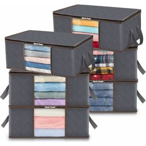 LaBlanc – 6er-Set Kleideraufbewahrungsbeutel (35 l), faltbare Aufbewahrungsboxen für unter das Bett, Kleiderschrank-Organizer für Bettbezüge, transparentes Sichtfenster aus robustem Stoff, Grau (1/4)