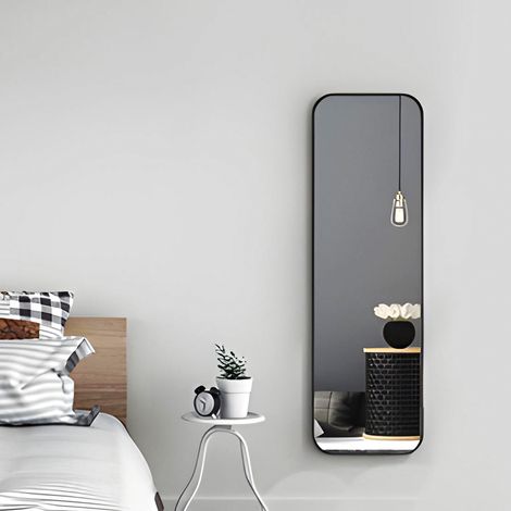 Heilmetz Espejo de Pared 120x37cm Espejo Cuerpo Entero Espejo Pared Metal Borde Negro para Salón, Dormitorio o vestidor (1/5)