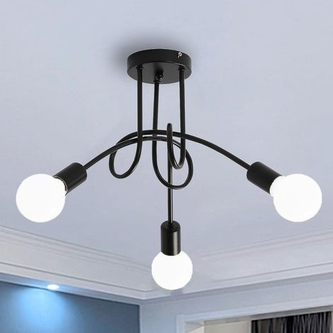 Lustre Vintage, Plafonnier Industriel à 3 Lumières, Lustre de Chambre à Coucher en Métal Noir E27 Moderne,Convient pour Salon, Couloir,Café,Bar (sans Ampoule) (1/5)
