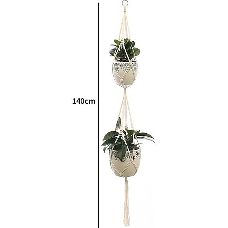 (c-21) Panier suspendu en macramé fait main pour plantes, pots de fleurs, décoration de balcon, corde de levage nouée, style bohème, décoration pour la maison et le jardin (1/4)