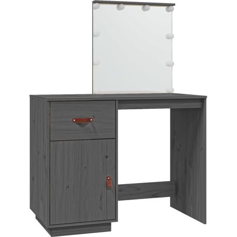 Tavolo da trucco tavolo da trucco mobile di design mobile per camera da letto con LED 95 x 50 x 133,5 cm legno massello di pino grigio 020006375