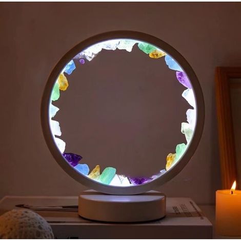 Lampe en cristal naturel Chakela – 3 modes d’éclairage, intensité réglable, alimentation USB – Blanc rond (1/4)
