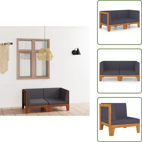 Canapé 2 places avec coussins gris foncé Bois d'acacia massif - Canapé Jardin - Mobilier De Jardin - Salon De Jardin - Acacia Massif - Canapé Deux Places