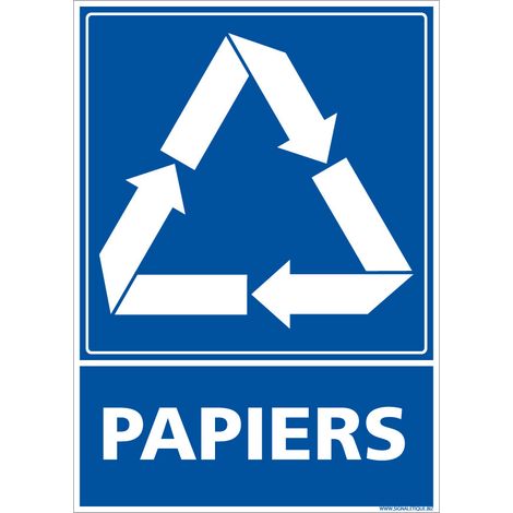 Panneau Recyclage PAPIERS, Tri sélectif des déchets métalliques. Recyclage en déchetterie. Autocollant, PVC ou Alu, au choix - Plastique PVC 1,5 mm - 150 x 210 mm (1/5)