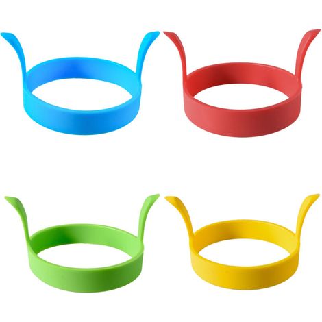 Lot de 4 cercles à œufs en silicone de 8 cm de diamètre, parfaits pour la cuisson des œufs au plat. Moule rond avec poignée, idéal pour les muffins anglais, les sandwichs et les crêpes. (1/5)