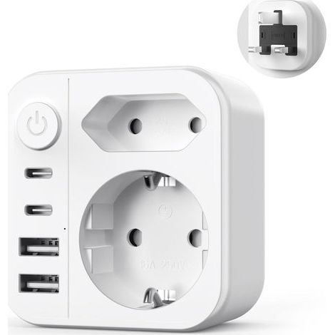 6 en 1 Adaptateur Prise Anglaise,3250W Adaptateur de Voyage UK avec 2 Prises et 2 USB et 2 Type-C,Adaptateur Type G pour Irlande Dubaï Malaisie Maldives Angleterre (1/5)