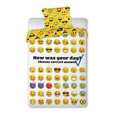 Biancheria da letto per ragazzi 140x200 con emoticon sorridenti, stampa fronte-retro in cotone