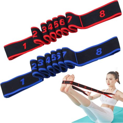 Lot de 2 bandes élastiques de yoga en 8 sections, ceinture extensible ajustable pour le yoga, le pilates, le fitness et la musculation (1/5)