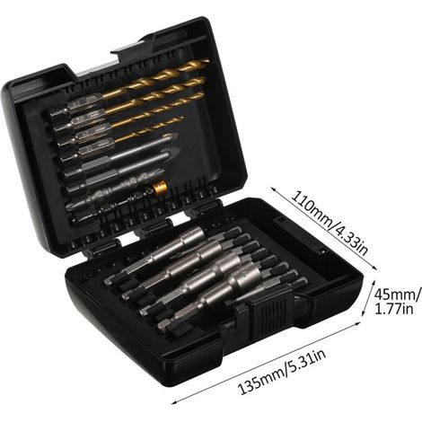 Set di 20 punte da trapano e punte per cacciavite Crezuo per legno, metallo, acciaio e applicazioni di sicurezza, con avvitatore a impulsi e custodia.-Crezuo