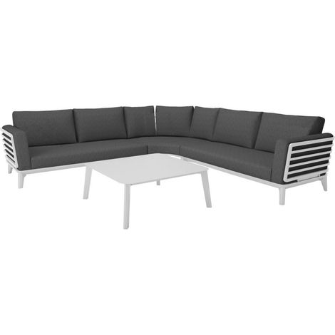 PROLOISIRS Salon d'angle de jardin Moss II alu avec coussins sunbrella - blanc (set complet)