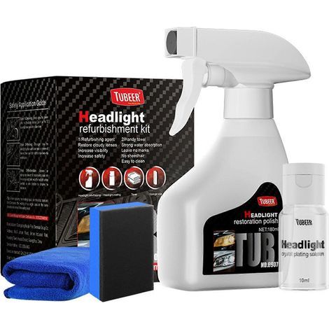 Kit de polissage pour phares (180 ml). sans ponçage ni démontage. comprenant un agent de revêtement. une serviette et une éponge. (1/5)