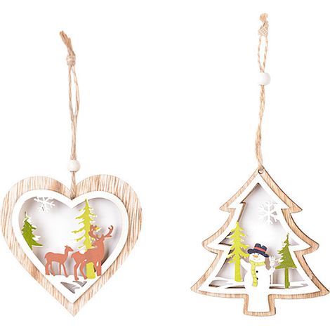 Ornement De Noël - Pendeloque En Bois Naturel Pour Décoration De Fête - Idéal Pour Porte Fenêtre Cuisine Chambre - Lot De 6 (1/5)