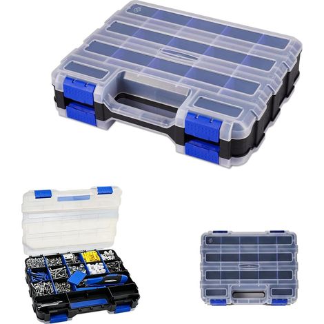 Boîte de tri pour petites pièces - 34 compartiments - Boîte de tri à vis double face - Boîte de rangement pour petites pièces - Organiseur de rangement - Organiseur à outils - Bleu (1/5)