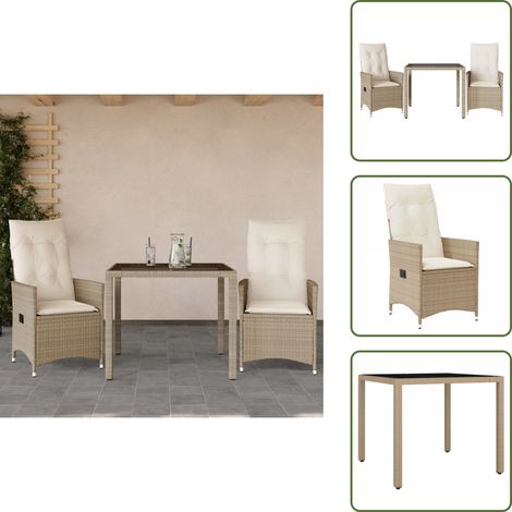 Ensemble de bistro 3 pcs avec coussins beige résine tressée - Salon De Jardin - Mobilier De Jardin - Set De Salon De Jardin - Fauteuil Inclinable - Résine Tressée (1/5)