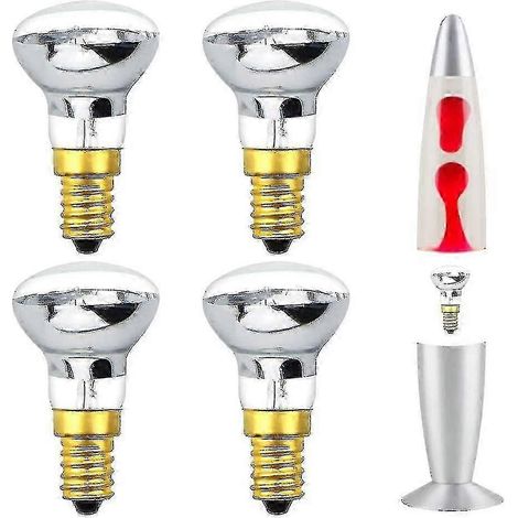 Lot de 4 ampoules à lave 25 W E14 R39 blanc chaud à réflecteur, petit format, culot Edison, incandescentes, classe énergétique C