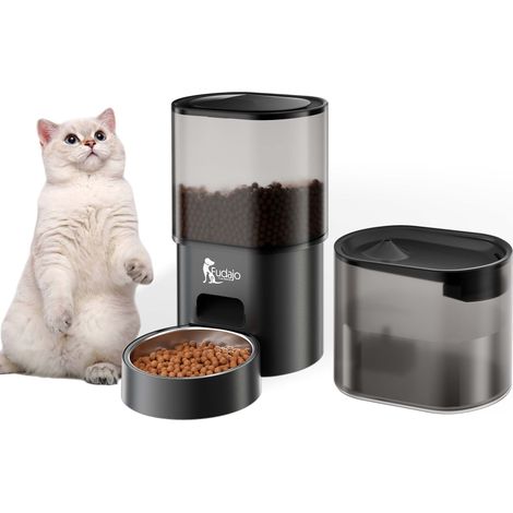 Fudajo Comedero y bebedero negro automático para mascotas 3L/2,5L control por App. diseño compacto, fácil de limpiar, ideal para gatos y perros dispensador de pienso y fuente de agua (1/5)