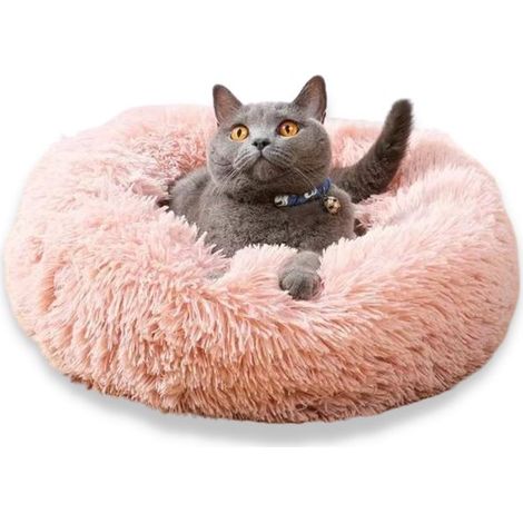 Lit donut pour chien 60 cm, panier rond moelleux et confortable pour animaux de compagnie, rose (1/5)