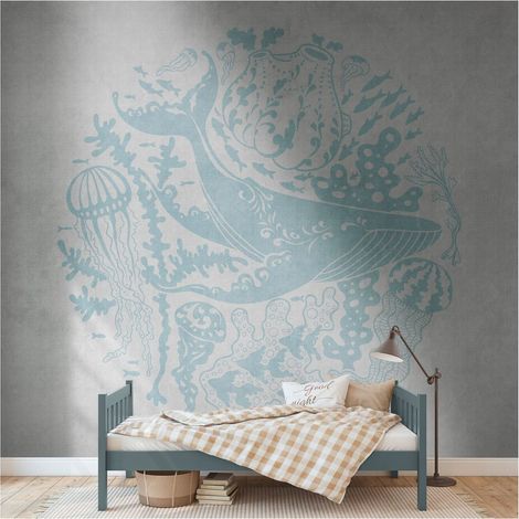 Sfondo fotografico Profhome 383061 Carta da parati TNT goffrata a caldo liscia per bambini opaca blu grigio 3,71 m x 2,8 m (1/4)