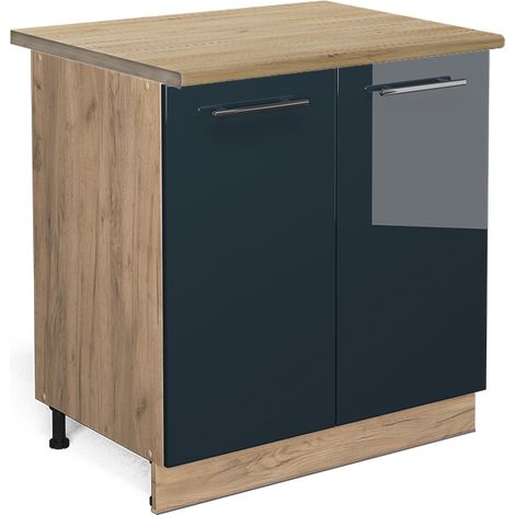 Base Fame-Line, Blu scuro lucido, 80 cm con ripiano, PL Rovere, Vicco