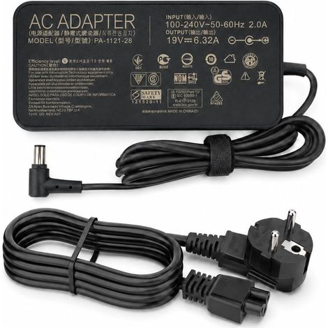 Adaptateur Chargeur AC 120W 19V 6,32A Compatible avec A15-120P1A PA-1121-28 ADP-120RH B N750 N500 G50 N53S N55 FX504 UX510UW N56J N56VZ Cordon d'alimentation (1/5)