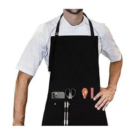 Tablier, 70 x 85 cm, Tablier de Cuisine en avec Cou réglable Sangle, qualité Professionnelle Tablier BBQ (1/5)