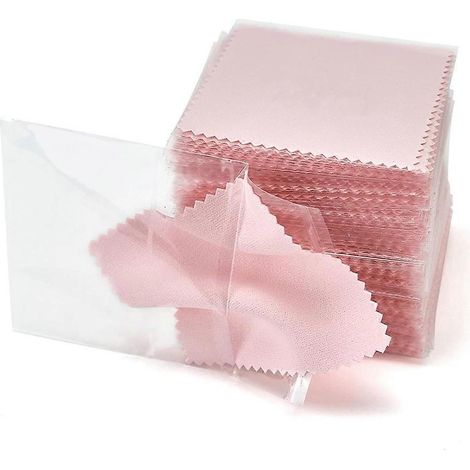 Lot de 100 chiffons de nettoyage et de polissage pour bijoux, emballés individuellement, chiffons de polissage en argent rose, dimensions 3,15 x 3,15 pouces. (1/5)