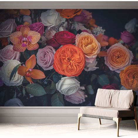 Selbstklebende Tapete - Wanddekoration Wohnzimmer - Tapete Schlafzimmer Farbenfroher Blumenstrauß 312x219 cm (1/5)