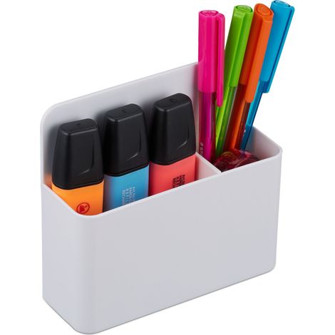 Relaxdays Portapenne Magnetico, Set da 2 Office Desk Organizer, HLP 11,5x12,5x4 cm, Portaoggetti Scrivania Frigo, Bianco