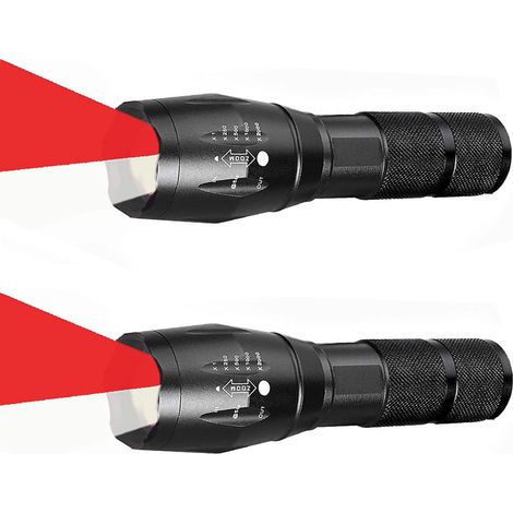 Lampe de poche LED rouge améliorée puissante avec lumière blanche, lumière rouge zoomable pour la chasse, l'astronomie, la vision nocturne (1/5)