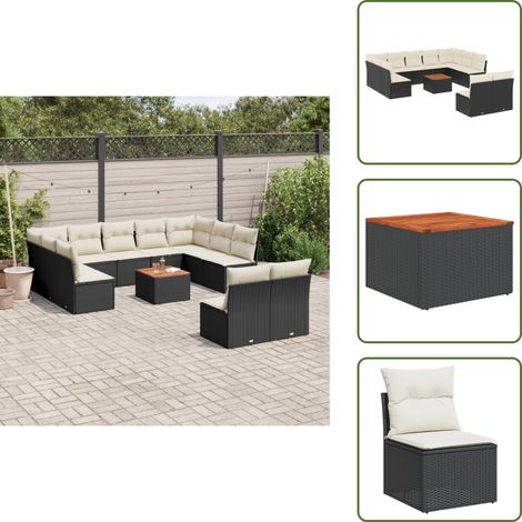 12-tlg. Garten-Sofagarnitur mit Kissen Schwarz Poly Rattan - Gartenmöbel Set - PE-Rattan Möbel - Outdoor Sofa - Esstisch - Lounge Set (1/5)