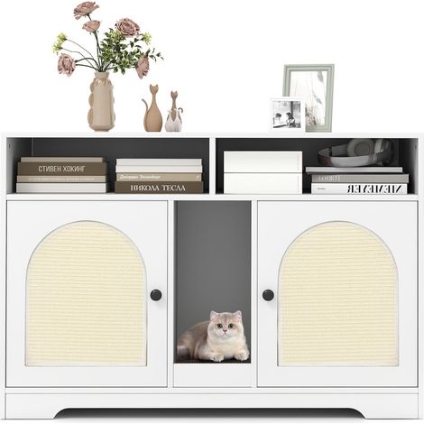 Enclos pour litière pour chats 108 x 50,5 x 73,5 cm maison privée et table de bout design moderne en panneau d'ingénierie blanc